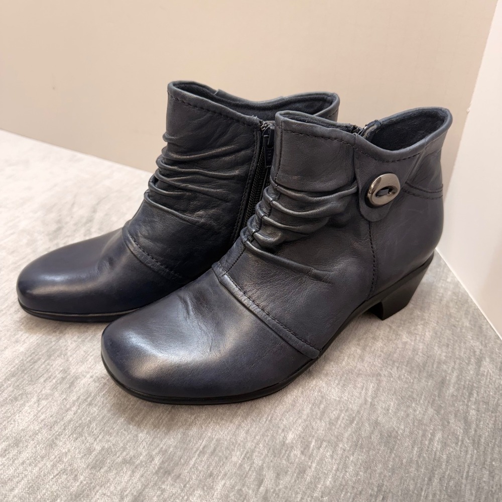 Earth Origins Mallory Navy Blue Leather Ruched Ankle Boots Womens‎ 7M 2013F
